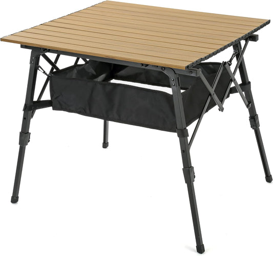 39" Aluminum Folding Camping Table with Adjustable Height & Mesh Storage